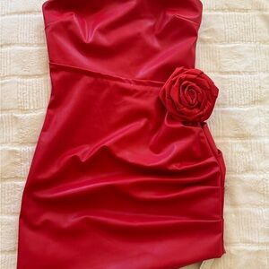 For Love And Lemons Red Ruched Strapless Bodycon Dress